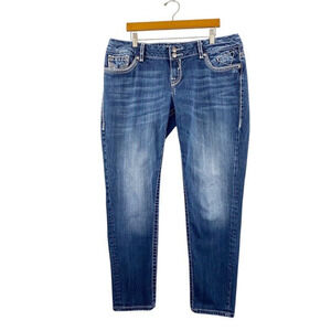 Vigoss Jeans Womens 36" Blue Straight Leg Stretch Medium Wash Denim Thick Stitch